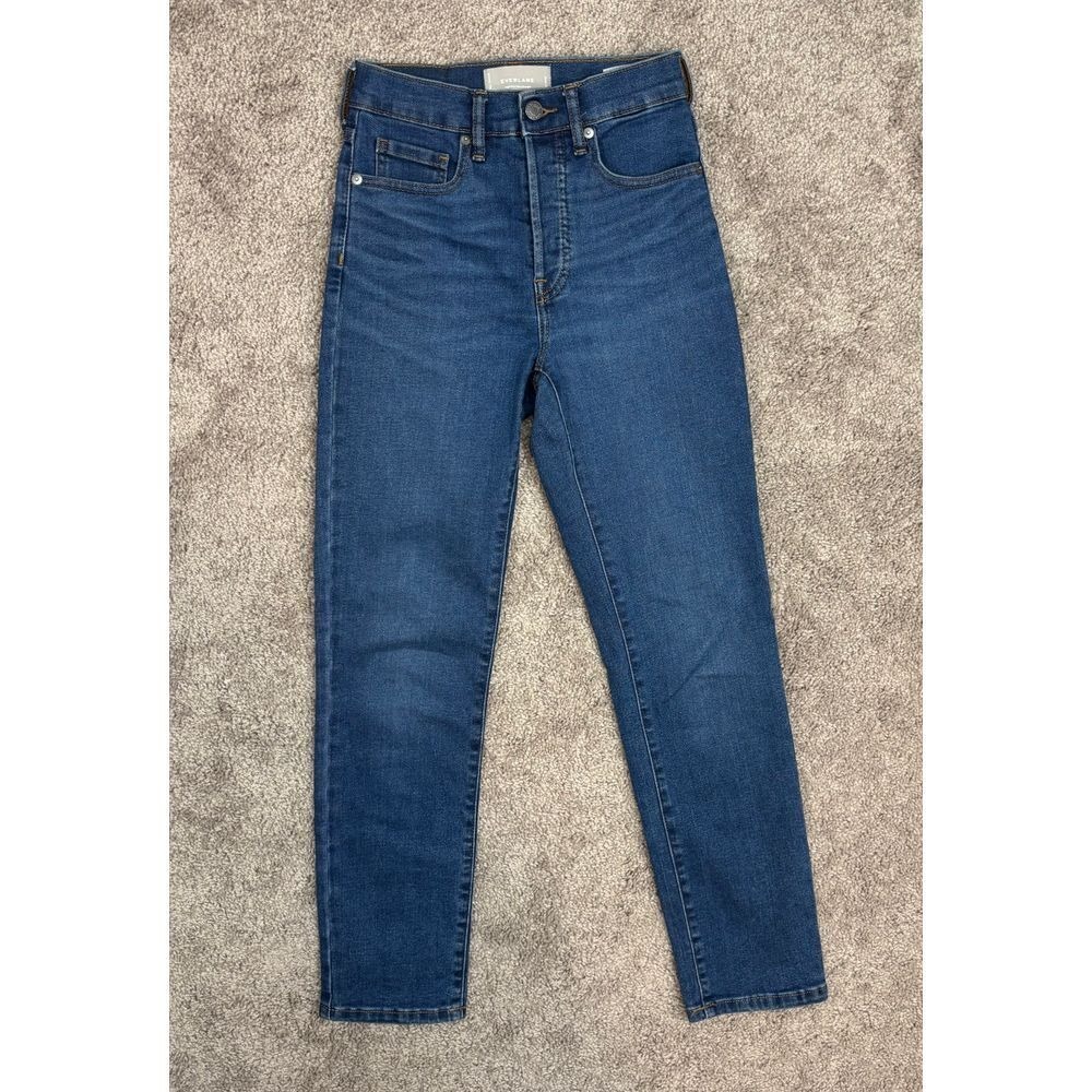 Everlane Womens High-Rise Slim Straight Cigarette Jeans Classic Blue Sz 24‎